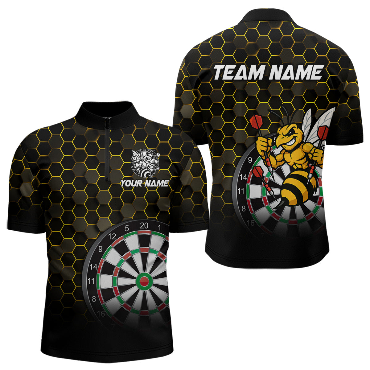 Funny Bee Hexagon Dart Shirts For Men – Custom Darts Team Polo & Quarter Zip Jerseys TDM4003