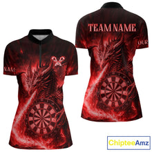 Load image into Gallery viewer, Red Flaming Dragon Darts Jersey For Women Custom Polo &amp; Quarter Zip Darts League Team Shirt TDM4586