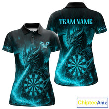 Load image into Gallery viewer, Turquoise Flaming Dragon Darts Jersey For Women Custom Polo &amp; Quarter Zip Darts League Team Shirt TDM4587