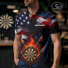 Load image into Gallery viewer, Personalized Flaming Dartboard American Flag Darts Shirt For Men Custom Patriotic Dart Team Jersey TDM4682