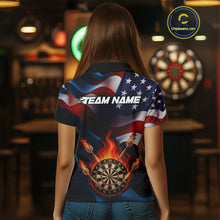 Load image into Gallery viewer, Personalized Flaming Dartboard American Flag Darts Shirt For Women Custom Patriotic Dart Team Jersey TDM4682