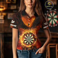 Load image into Gallery viewer, Personalized Orange Flaming Phoenix Darts Shirt For Women, Darts League Jersey Team Polo &amp; 1/4 Zip TDM4490