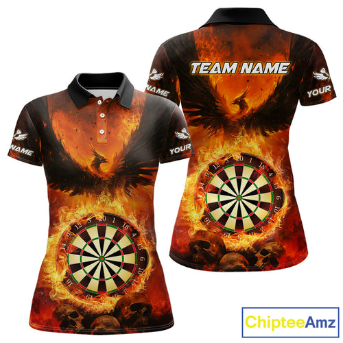 Personalized Orange Flaming Phoenix Darts Shirt For Women, Darts League Jersey Team Polo & 1/4 Zip TDM4490