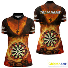 Load image into Gallery viewer, Personalized Orange Flaming Phoenix Darts Shirt For Women, Darts League Jersey Team Polo &amp; 1/4 Zip TDM4490