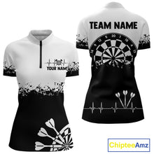 Load image into Gallery viewer, Personalized White Black Heartbeat Darts Shirt For Women Custom Grunge Darts Jersey Polo &amp; 1/4 Zip TDM4530