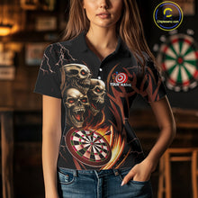 Load image into Gallery viewer, Personalized Skull &amp; Dragon Darts Shirt For Women Custom Lightning Dartboard Team Jersey |Orange TDM4535