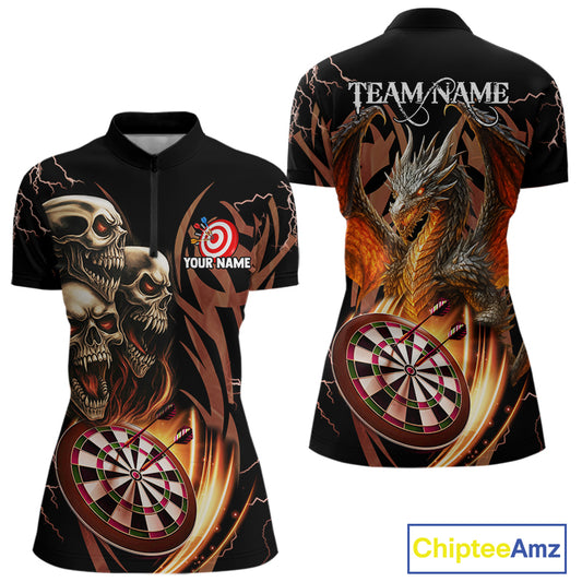 Personalized Skull & Dragon Darts Shirt For Women Custom Lightning Dartboard Team Jersey |Orange TDM4535