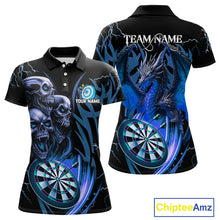 Load image into Gallery viewer, Personalized Skull &amp; Dragon Darts Shirt For Women Custom Lightning Dartboard Team Jersey |Blue TDM4536