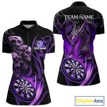 Load image into Gallery viewer, Personalized Skull &amp; Dragon Darts Shirt For Women Custom Lightning Dartboard Team Jersey |Purple TDM4537