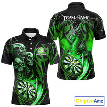 Load image into Gallery viewer, Personalized Skull &amp; Dragon Darts Shirt For Men Custom Lightning Dartboard Team Jersey |Green TDM4779