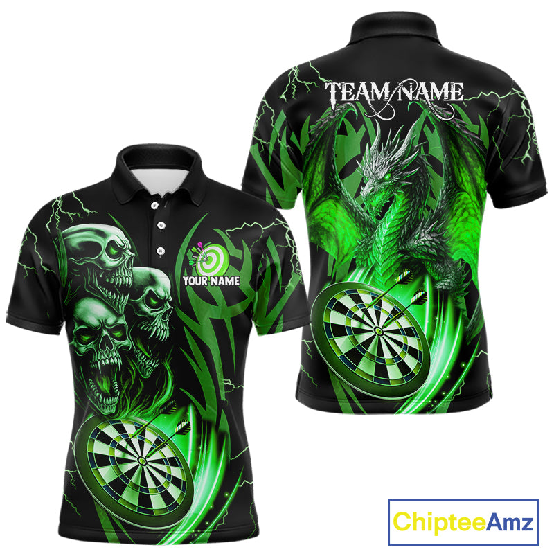 Personalized Skull & Dragon Darts Shirt For Men Custom Lightning Dartboard Team Jersey |Green TDM4779