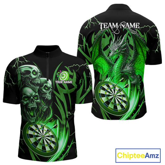 Personalized Skull & Dragon Darts Shirt For Men Custom Lightning Dartboard Team Jersey |Green TDM4779