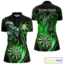 Load image into Gallery viewer, Personalized Skull &amp; Dragon Darts Shirt For Women Custom Lightning Dartboard Team Jersey |Green TDM4779