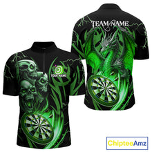 Load image into Gallery viewer, Personalized Skull &amp; Dragon Darts Shirt For Men Custom Lightning Dartboard Team Jersey |Green TDM4779
