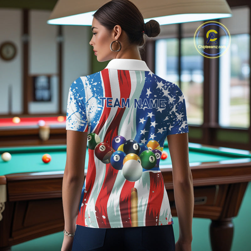 American Flag Billiard Balls Pool Shirt For Women Custom Patriotic Billiard Jersey Polo & 1/4 Zip TDM4606