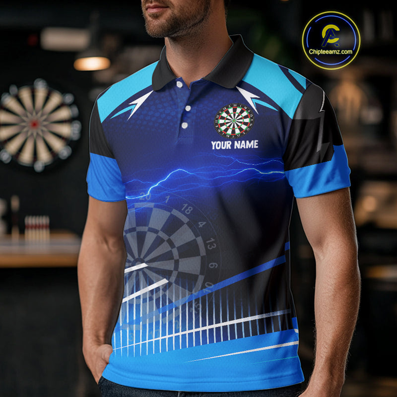 Personalized Blue Thunder Lightning Darts Jersey For Men Custom Darts Team Shirt Polo & 1/4 Zip TDM4721