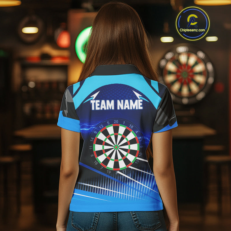 Personalized Blue Thunder Lightning Darts Jersey For Women Custom Darts Team Shirt Polo & 1/4 Zip TDM4721