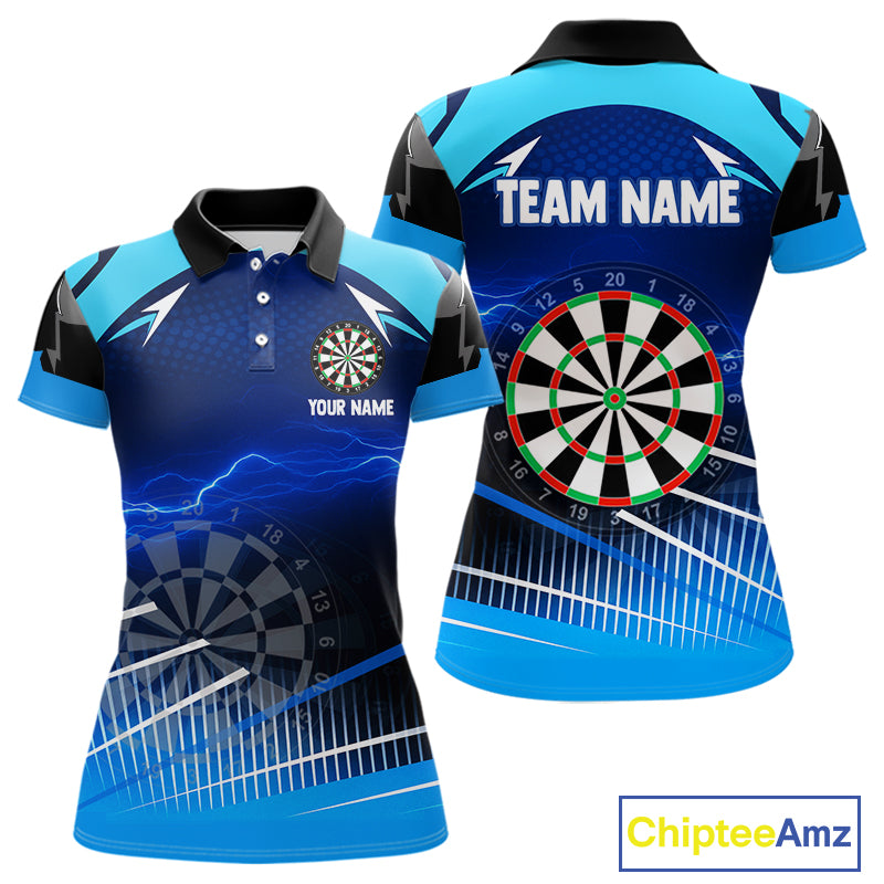 Personalized Blue Thunder Lightning Darts Jersey For Women Custom Darts Team Shirt Polo & 1/4 Zip TDM4721