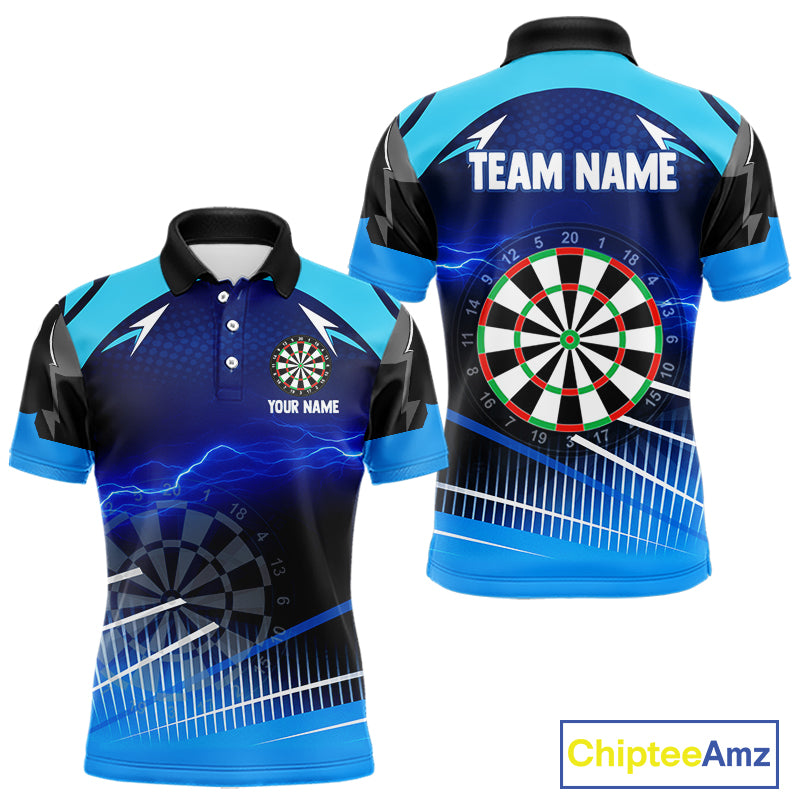 Personalized Blue Thunder Lightning Darts Jersey For Men Custom Darts Team Shirt Polo & 1/4 Zip TDM4721