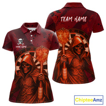 Load image into Gallery viewer, Personalized Red Grunge Grim Reaper Darts Shirt For Women Custom 3D Dart Team Jersey Polo &amp; 1/4 Zip TDM4744