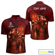 Load image into Gallery viewer, Personalized Red Grunge Grim Reaper Darts Shirt For Men Custom 3D Dart Team Jersey Polo &amp; 1/4 Zip TDM4744