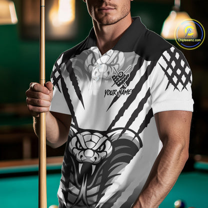 White Black Billiard Jersey Polo & 1/4 Zip Custom 8 Ball Cobra Snake Billiard Team Shirt For Men TDM4519