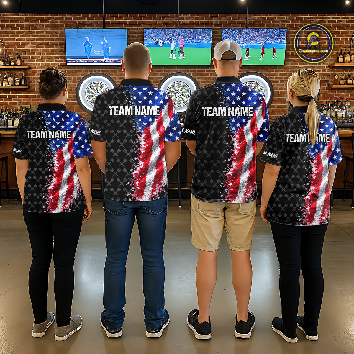 Grunge American Flag Darts Shirt For Men Custom Darts Jersey Pocket Option TDM5890