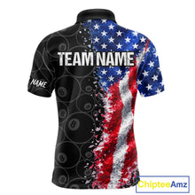 Load image into Gallery viewer, Grunge American Flag 8 Ball Pool Billiard Shirt For Men Custom Billiard Team Jersey Polo &amp; 1/4 Zip TDM5891
