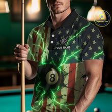 Load image into Gallery viewer, Green 8 Ball Lightning American Flag Billiard Shirt For Men Custom Patriotic Pool Team Jersey TDM5402
