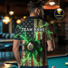 Load image into Gallery viewer, Green 8 Ball Lightning American Flag Billiard Shirt For Men Custom Patriotic Pool Team Jersey TDM5402