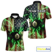 Load image into Gallery viewer, Green 8 Ball Lightning American Flag Billiard Shirt For Men Custom Patriotic Pool Team Jersey TDM5402