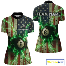 Load image into Gallery viewer, Green 8 Ball Lightning American Flag Billiard Shirt For Women Custom Patriotic Pool Team Jersey TDM5402
