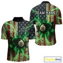 Load image into Gallery viewer, Green 8 Ball Lightning American Flag Billiard Shirt For Men Custom Patriotic Pool Team Jersey TDM5402