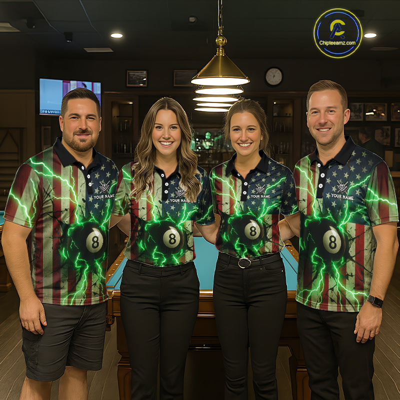 Green 8 Ball Lightning American Flag Billiard Shirt For Women Custom Patriotic Pool Team Jersey TDM5402