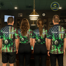 Load image into Gallery viewer, Green 8 Ball Lightning American Flag Billiard Shirt For Men Custom Patriotic Pool Team Jersey TDM5402