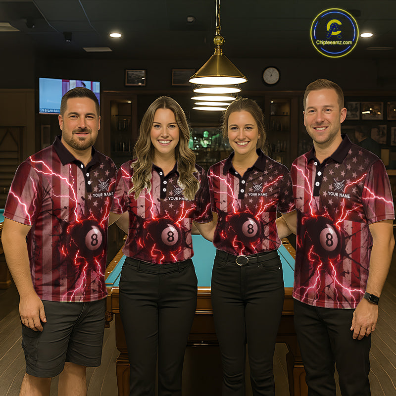 Red 8 Ball Lightning American Flag Billiard Shirt For Women Custom Patriotic Pool Team Jersey TDM5403