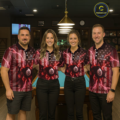 Red 8 Ball Lightning American Flag Billiard Shirt For Women Custom Patriotic Pool Team Jersey TDM5403