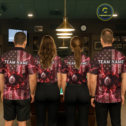 Red 8 Ball Lightning American Flag Billiard Shirt For Women Custom Patriotic Pool Team Jersey TDM5403