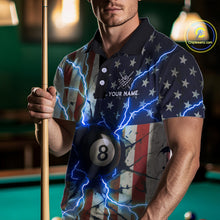 Load image into Gallery viewer, Blue 8 Ball Lightning American Flag Billiard Shirt For Men Custom Patriotic Pool Team Jersey TDM5404