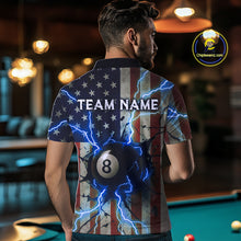 Load image into Gallery viewer, Blue 8 Ball Lightning American Flag Billiard Shirt For Men Custom Patriotic Pool Team Jersey TDM5404