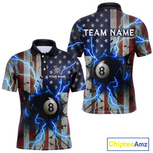 Load image into Gallery viewer, Blue 8 Ball Lightning American Flag Billiard Shirt For Men Custom Patriotic Pool Team Jersey TDM5404