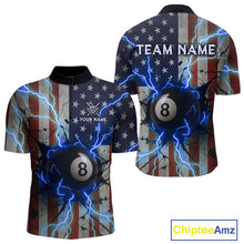 Load image into Gallery viewer, Blue 8 Ball Lightning American Flag Billiard Shirt For Men Custom Patriotic Pool Team Jersey TDM5404