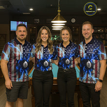 Load image into Gallery viewer, Blue 8 Ball Lightning American Flag Billiard Shirt For Men Custom Patriotic Pool Team Jersey TDM5404