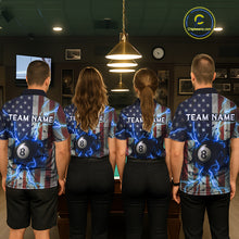 Load image into Gallery viewer, Blue 8 Ball Lightning American Flag Billiard Shirt For Men Custom Patriotic Pool Team Jersey TDM5404