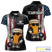 Load image into Gallery viewer, Vintage American Flag Funny Beer Billiard Shirt For Women Custom Patriotic 8 Ball Pool Team Jersey TDM5426