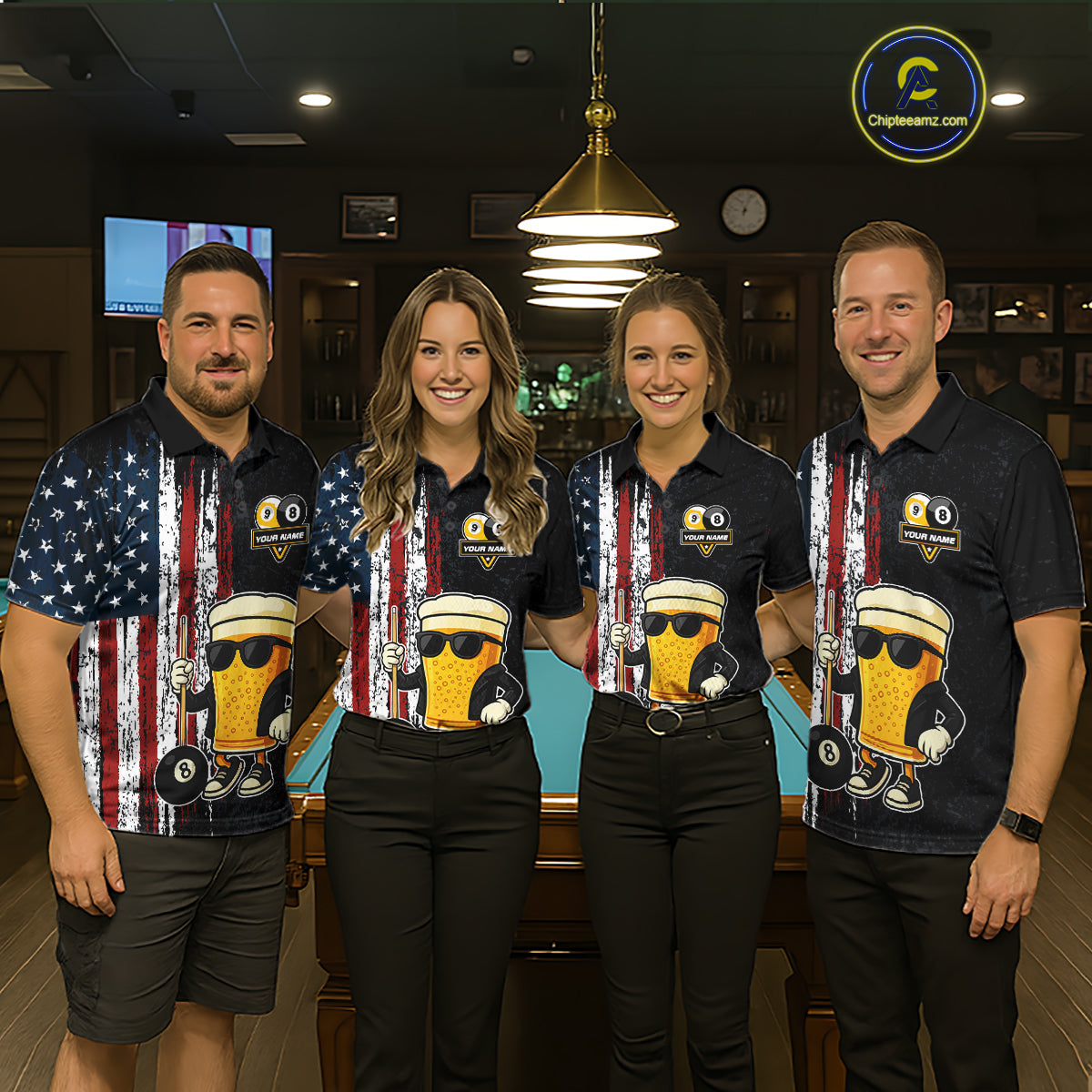 Funny Beer 8 Ball & 9 Ball American Flag Billiard Shirt For Women Custom Patriotic Pool Team Jersey TDM5427