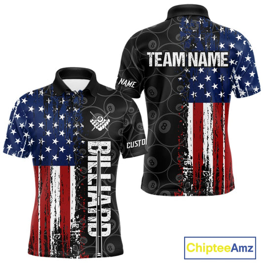 Grunge American Flag 8 Ball Pool Billiard Shirt For Men Custom Patriotic Billiard Team Jersey TDM5428