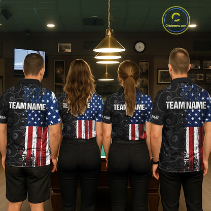 Grunge American Flag 8 Ball Pool Billiard Shirt For Women Custom Patriotic Billiard Team Jersey TDM5428