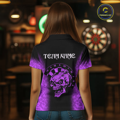 Black And Purple Custom Skull Darts Shirt For Women, Darts Jersey Pocket Option TDM5440