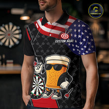 Load image into Gallery viewer, Funny Beer American Flag Darts Shirt For Men Custom Patriotic Darts Team Jersey Polo &amp; 1/4 Zip TDM6062